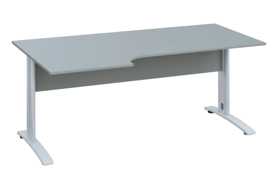 ERK 28 - 186 stůl kancelářský, rohový, levý, kovová podnož bílá, deska 25 mm, široký 1800 mm, šedá